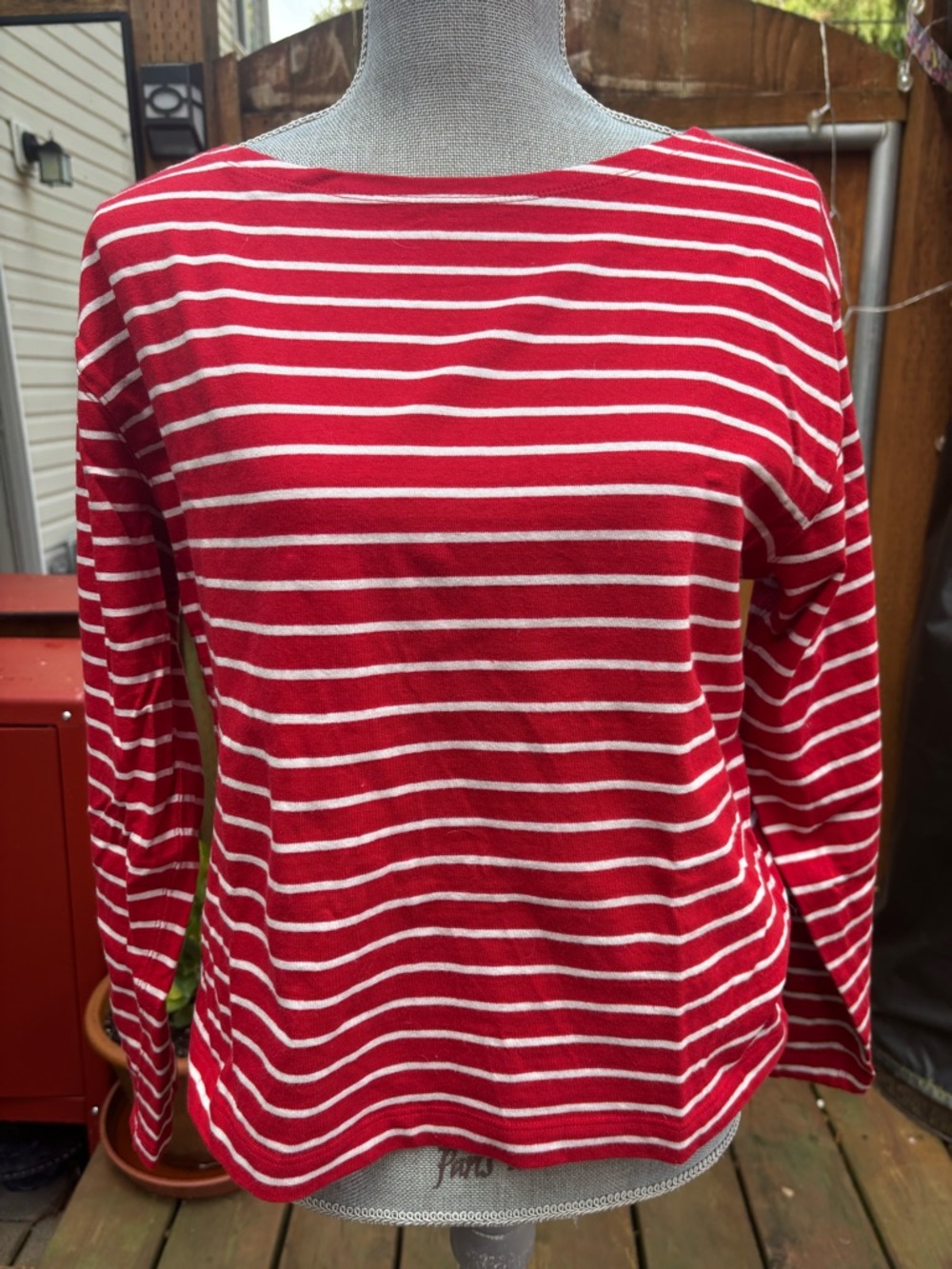 J. Crew Striped Boatneck Long Sleeve Tee Red & White nautical basic cotton M